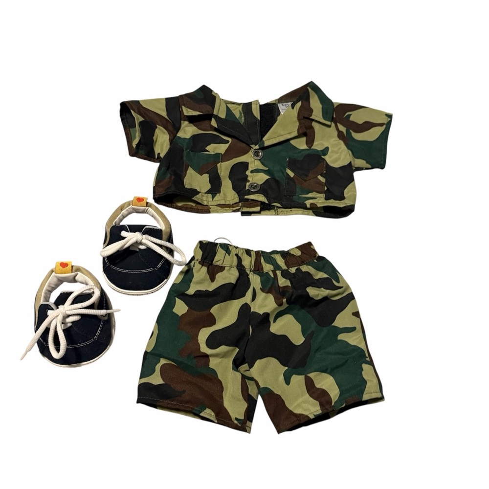 Build a Bear green camo military army set shorts shirt shoes